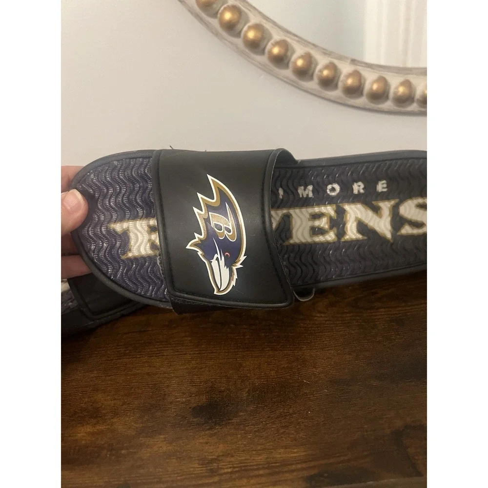 Men's Baltimore Ravens Slide Sandals Black Size M 9–10 NFL‎